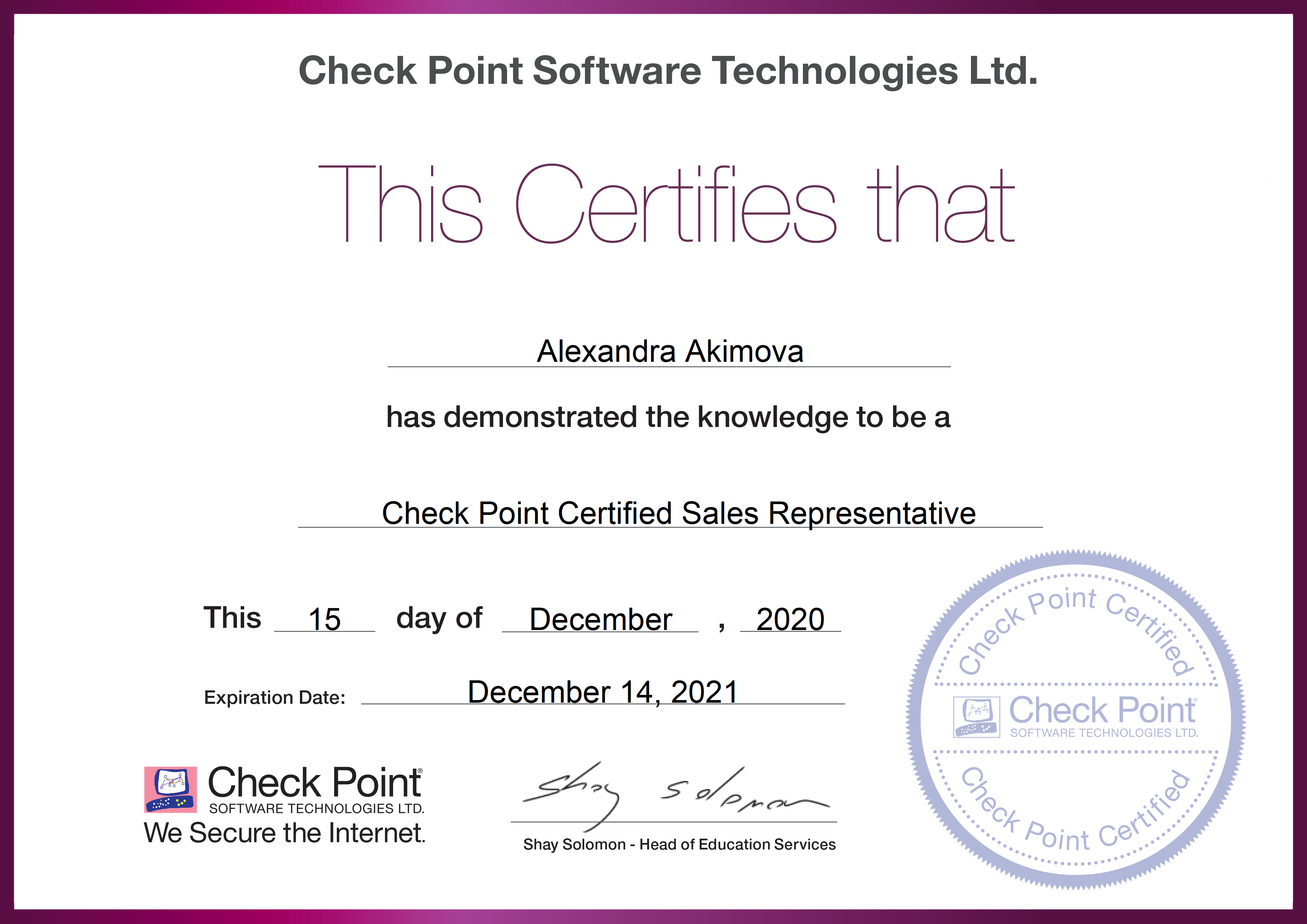 Check Point Sales Certification