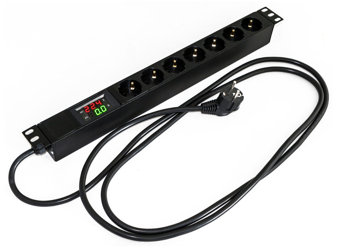 Блок розеток для 19" шкафов, горизонтальный Hyperline SHE19-7SH-AV-2.5EU