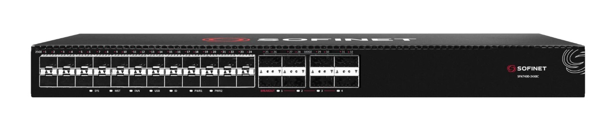 SOFINET SFN7400-24X8C - Коммутатор доступа L3, 24x1/10Гб SFP+, 8x40/100Гб QSFP28, 2БП