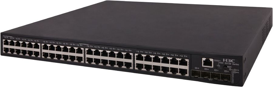 Коммутатор: H3C LS-5130S-52S-PWR-EI-GL Коммутатор Ethernet уровня 2 H3C S5130S-52S-PWR-EI с 48 портами 10/100/1000BASE-T с поддержкой PoE+ (370 Вт от блока питания перем. тока, 740 Вт от блока питания пост. тока) и 4 портами SFP+ 1G/10G BASE-X