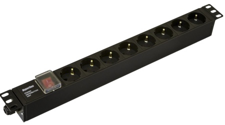 Блок розеток для 19" шкафов, горизонтальный Hyperline SHE19-8SH-S-CB